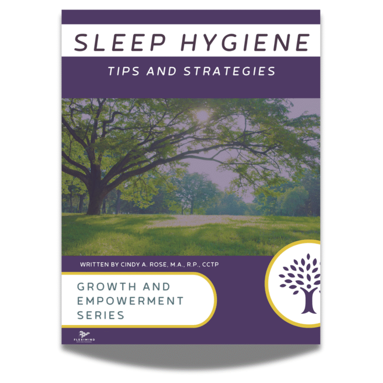 The cover of a guide on sleep hygiene, featuring a large tree in a field and the title "Sleep Hygiene: Tips and Strategies."